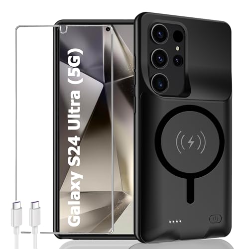 Battery Case for Galaxy S24 Ultra,12000mAh Portable Protective Smart Wireless Charging Case Support Carplay Compatible with Galaxy S24Ultra(6.8 inches)Rechargeable Extended Battery Charger Case(Black) - size: Galaxy S24 Ultra