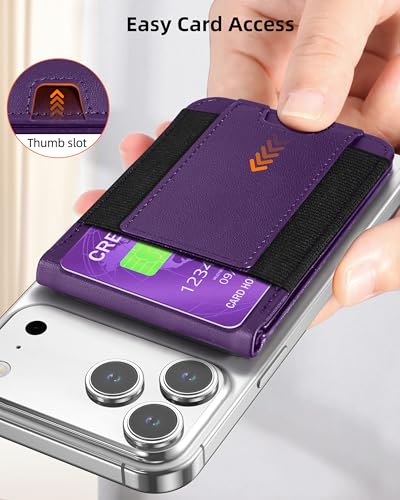 MagSafe Wallet with Apple Find My, Magnetic Phone Wallet with Money Clip - color: Purple