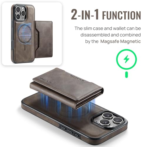 K2 2 in 1 Detachable Magnetic Phone Cases Compatible with iPhone 16 Pro Max Case with Card Holder RFID Blocking, Compatible with Magsafe Wallet, Leather 6.9'' (Coffee, iPhone 16 Pro Max) - color: Coffee, size: iPhone 16 Pro Max