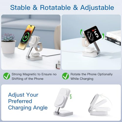2026 Traveling Wireless Mag-Safe Fast Magnetic 3 in 1 Charging Station - color: White