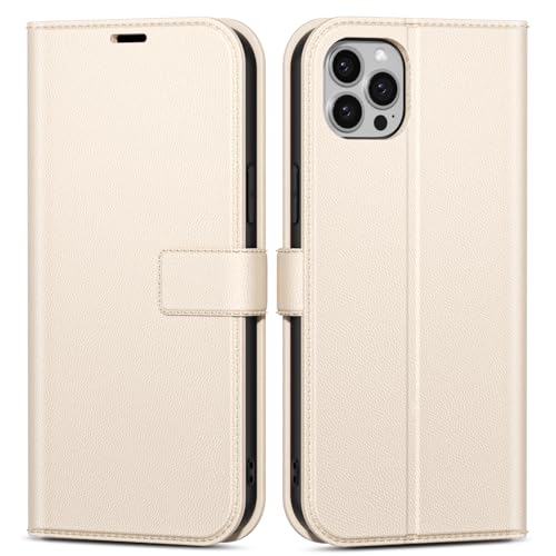 oakxco for iPhone 12 Pro Max Wallet Case with Credit Card Holder, Magnetic RFID Slim Folio Book Flip Leather Phone Case for Women Men Girl, Cute Soft Silicone Rubber Shockproof Cover, Beige White - color: Beige, size: 12 Pro Max