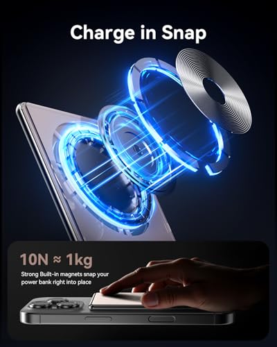 Kuulaa Power Bank 5000mAh 20W, Portable Charger Ultra Slim Magsafe Power Bank with LED Lights, Magnetic Wireless Chargeur Portatif Powerbank Compatible with iPhone 16/15/14/13/12 - Mirror Pink - color: Pink