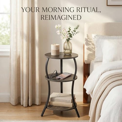 YEAKOO Small Side Table with Charging Station,3-Tier Round end Table - color: Grey, style: USB Charger