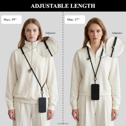 4-in-1 Phone Lanyard, Crossbody, Neck, Wrist & Finger Strap - color: Black