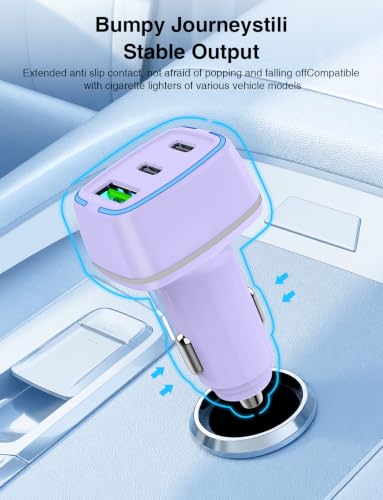 75W USB C Car Charger, 3-Port Super Fast Charging Cigarette Lighte - color: Purple