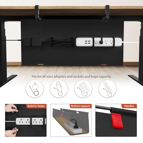 Univivi No Drill Under Desk Cable Management Tray, 28 inch Cable Management - color: Black, size: 28"L x 5.5"W