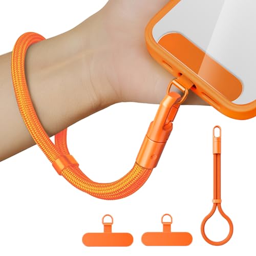 Anti Theft Phone Wrist Strap With 2 Metal Tether Tabs，Adjustable Wristlet & Hand Cell Phone Lanyard for Women and Men - color: Orange
