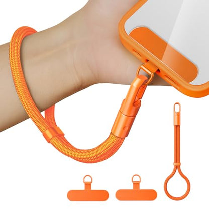 Anti Theft Phone Wrist Strap With 2 Metal Tether Tabs，Adjustable Wristlet & Hand Cell Phone Lanyard for Women and Men - color: Orange