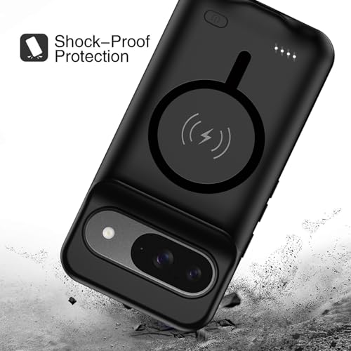 Battery Case for Pixel 9/9 Pro, Upgraded 10000mAh Battery Pack Rechargeable Charger Case with Wireless Charging Compatible for Pixel 9/9 Pro(6.3 inch) External Charging Cover(Black) - size: Pixel 9/9 Pro