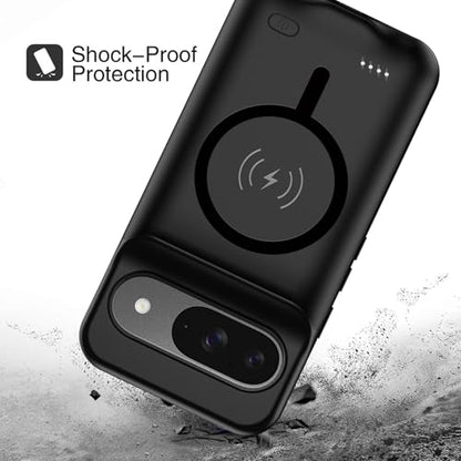 Battery Case for Pixel 9/9 Pro, Upgraded 10000mAh Battery Pack Rechargeable Charger Case with Wireless Charging Compatible for Pixel 9/9 Pro(6.3 inch) External Charging Cover(Black) - size: Pixel 9/9 Pro