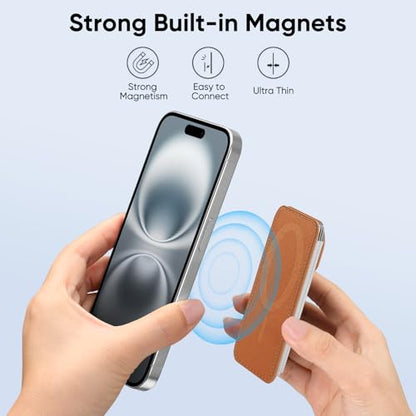 FINPAC MagSafe Wallet Magnetic Card Wallet Holder for Women Men - color: Light Brown