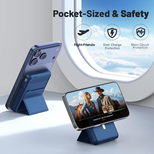Azmuth for MagSafe Portable Charger, 10000mAh Magnetic Power Bank | 20W PD Fast Charging Magnetic Travel Charger with Dual USB-C LED Display for iPhone 17/16/15/14/13/12 Series - color: Blue