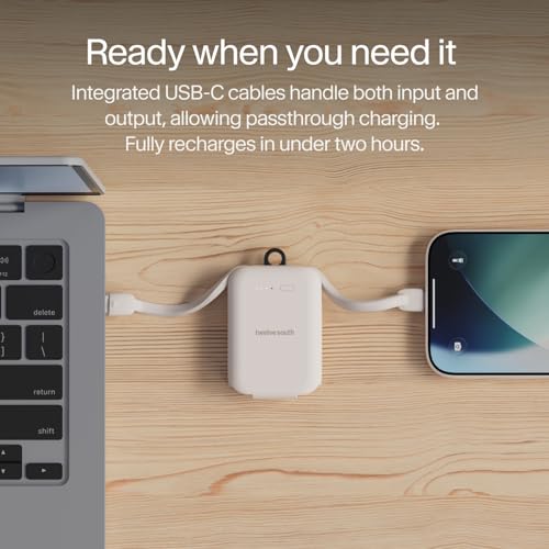 Twelve South PowerClip Mini Charger with Built-in USB-C Cable, 2000mAh - color: Dune