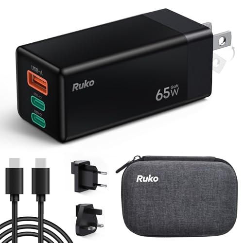 Ruko 65W USB C Travel Charger Kit, 3-Port GaN Fast Charger - size: Travel Charger Kit
