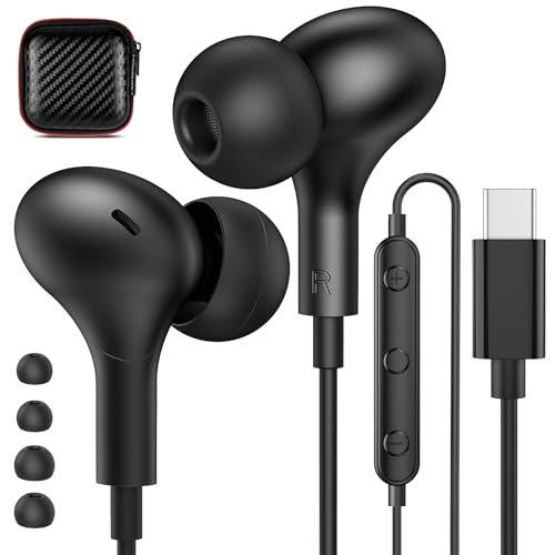 USB C Headphones for iPhone 18 Pro Max 17 16 15/Galaxy S26 FE Wired Earbuds - color: Black
