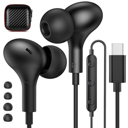 USB C Headphones for iPhone 18 Pro Max 17 16 15/Galaxy S26 FE Wired Earbuds - color: Black