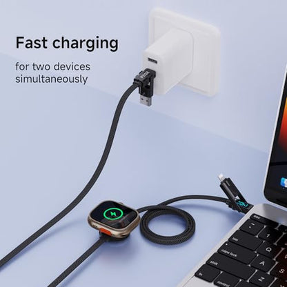 pzoz 6-in-1 USB-C Multi Charging Cable, 140W PD with Apple Watch Charger