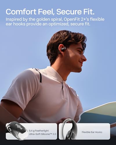 SHOKZ OpenFit 2+ Open-Ear Earbuds, Black, Dolby Audio,Wireless Charging - color: Black, style: Dolby Audio / USB-C&Wireless