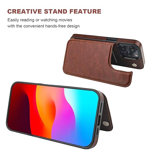 ONETOP for iPhone 15 Pro Max Wallet Case with Credit Card Holder,Brown | Kickstand,ID/Cash Holder,Case Wallet with Card Slots,Double Magnetic Clasp,Durable PU Leather Shockproof Cover for Women Men - color: Brown