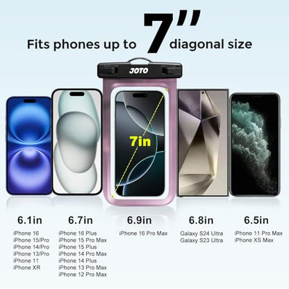 JOTO Up to 7" Universal Waterproof Phone Case for iPhone 16 15 14 13 Plus Pro Max, IPX8 Cellphone Dry Bag 12 11 Pro Max XR X 8 7 6S Plus SE, Galaxy S23 S22 S21 S20+ S20 Plus Note, Pixel -Clearpurple - color: Clearpurple, size: 1 Pack