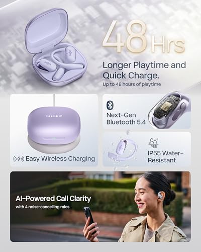 SHOKZ OpenFit 2+ Open-Ear Earbuds, Purple, Dolby Audio,Wireless Charging - color: Purple, style: Dolby Audio / USB-C&Wireless