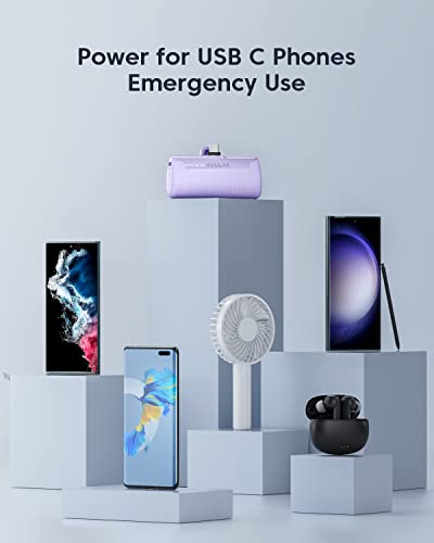 Kuulaa Portable Charger USB C Power Bank 4500mAh Small Portable Phone Charger Android Compact Plug in Battery Pack Portable Compatible with iPhone 15, Samsung Galaxy, Moto, LG, Pixel, Purple - color: Pack of 1 Purple