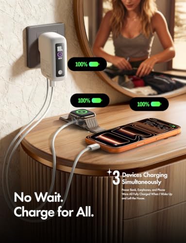 LISEN Mini 3in1 Portable Charger for iPhone 18 Pro/Pro Max/Duo, 3.3FT Cable - color: Pearl White