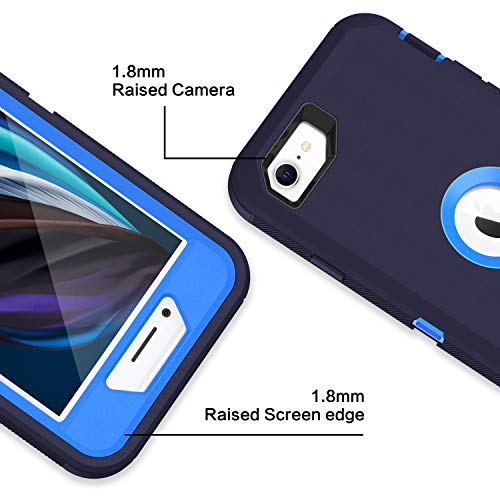 MXX Case Designed for iPhone SE Case 2020 /SE 2022 Heavy Duty Protective Case with Screen Protector [3 Layers] Rugged Rubber Protection Cover & Rotating 360 Degree Belt Clip SE 3rd/2nd Gen (Blue) - color: Blue