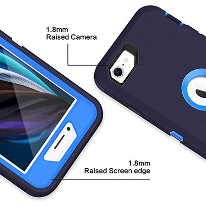 MXX Case Designed for iPhone SE Case 2020 /SE 2022 Heavy Duty Protective Case with Screen Protector [3 Layers] Rugged Rubber Protection Cover & Rotating 360 Degree Belt Clip SE 3rd/2nd Gen (Blue) - color: Blue