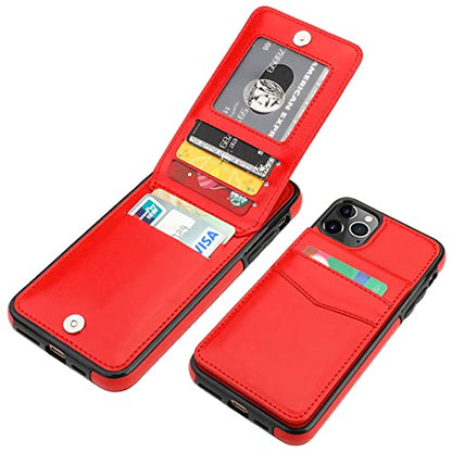 KIHUWEY for iPhone 11 Pro Max Wallet Case Card Holder Kickstand, Red | Credit Card Slots, PU Leather, Magnetic Clasp, Flip Heavy Duty Protection Cover for Men and Women - color: Red