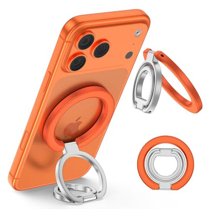 Magnetic Phone Ring Grip for MagSafe Adjustable Finger Grip Holder Stand Dual-Sided Magnet Cell Phone Kickstand Ring for iPhone 17e/17 Pro Max/16e/16/15/14/13/12/Samsung Galaxy/Google Pixel/Android - color: Orange