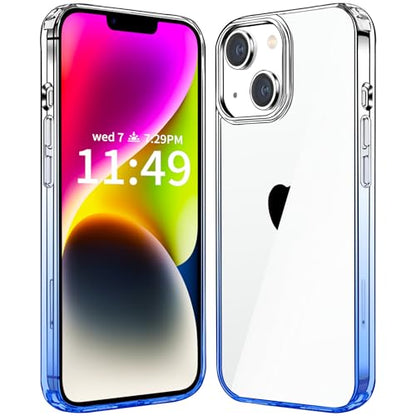JJGoo Compatiable with iPhone 14 Case Clear, Transparent Shockproof Phone Case, Slim Anti-Scratch Hard PC Back Protective Cover Bumper, Gradient Blue - color: Gradient Blue