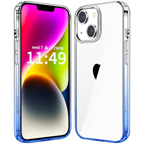 JJGoo Compatiable with iPhone 14 Case Clear, Transparent Shockproof Phone Case, Slim Anti-Scratch Hard PC Back Protective Cover Bumper, Gradient Blue - color: Gradient Blue