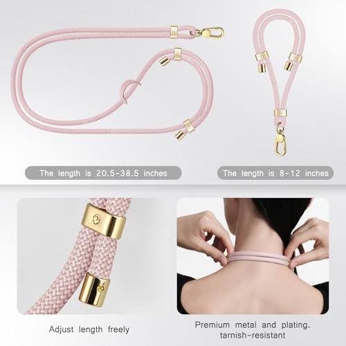 UKON Cell Phone Lanyard,Crossbody Lanyard and Wrist Strap Premium Metal Buckle Phone Charms with 2 X Phone Patch Compatible with All Smartphone(Salmon Pink) - color: Salmon Pink