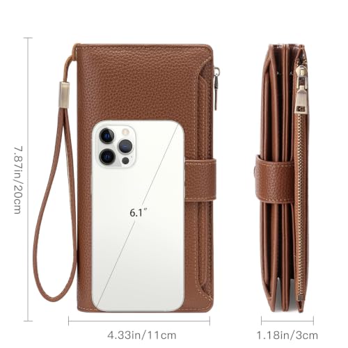 GAEKEAO Womens Wallet RFID Blocking Large Capacity Vegan Leather Card Holder Wristlet Clutch with 32 Card Slots 4 ID Windows - color: X05-Brown