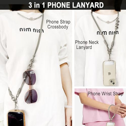 DAOSUN Phone Lanyard CellPhone Strap Crossbody, 3 in 1 Detachable Anti Theft Phone Cross Body Strap - color: Gray-5mm Paracord