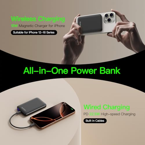 for Magsafe Portable Charger, 5000mAh Slim Wireless Magnetic Power Bank | 20W USB-C Power Delivery,LED Display,Travel Essential for Magsafe Battery Pack Compatible with iPhone 17-12 Series - color: black