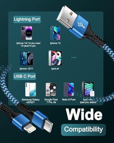 3Pack-4FT Apple & Android USB to Lightning USB-C 2-in-1 Fast Charger Cable - color: 3Pack 2 in 1 Cable