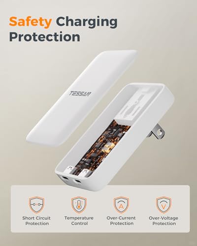 USB C Wall Charger Block PD 65W, TESSAN Flat Fast Phone Charger Foldable - size: 2 USB-C, PD 65 W