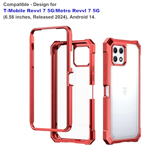 Ailiber for TMobile REVVL 7 5G Phone Case, Clear Case with Screen Protector, Dual Layer Shockproof Bumper, Transparent [Anti Yellowing], Slim Cell Phone Cover for Metro REVVL 7 5G-Red - color: Crystal Clear & Red