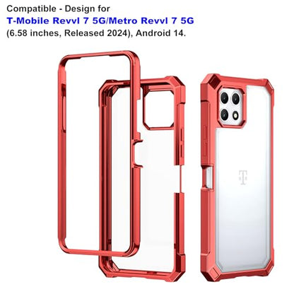 Ailiber for TMobile REVVL 7 5G Phone Case, Clear Case with Screen Protector, Dual Layer Shockproof Bumper, Transparent [Anti Yellowing], Slim Cell Phone Cover for Metro REVVL 7 5G-Red - color: Crystal Clear & Red