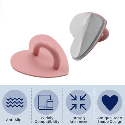 12 Pcs Metal Phone Finger Grip Hook Adhesive Heart Shaped Phone Charm Hook Smartphones Accessories Charm Loop Stand Keychain Ring Smartphones Holder Heart Pad Ring for DIY Hanging Supplies (Pink) - color: Pink