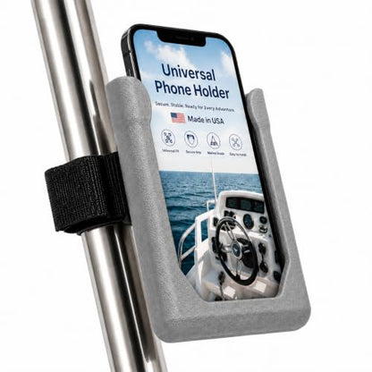 Chatelet Universal Strap-On Phone Holder Mount | Attaches to Boat Rails, Golf Carts, Strollers, Wheelchairs, Bikes, Scooters & Fitness Equipment | Phone Cradle with Secure Straps | Made in USA (Gray) - color: Gray