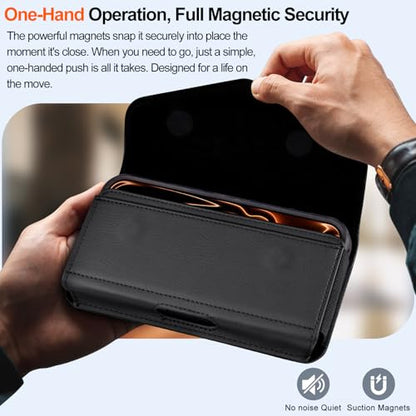 Leather Cell Phone Holster with Card Holder and Belt Clip Protective Case for iPhone Pro Max, Plus 17 16 15 14 13 12, Samsung Galaxy FE, Plus S26 S25 S24 S23 S22, L-Black - color: Black, size: L