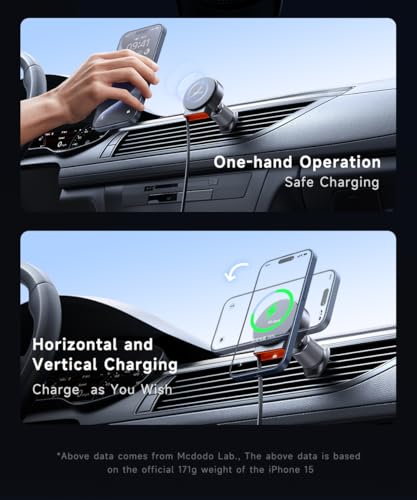 mcdodo 15W MagSafe Car Mount Charger [Built-in Type-C Retractable Cable] Magnetic Wireless Car Charger for Air Vent, Fits iPhone 16 15 Pro ProMax Plus, Galaxy and More