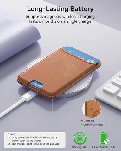 for MagSafe Wallet, Works with Apple Find My,5 Card Holder with Stand, Magnetic Phone Wallet Stand for iPhone 17/16/15/14/13/12 Pro Max Air Plus, RFID Blocking Vegan Leather,Brown - color: Findmy Brown
