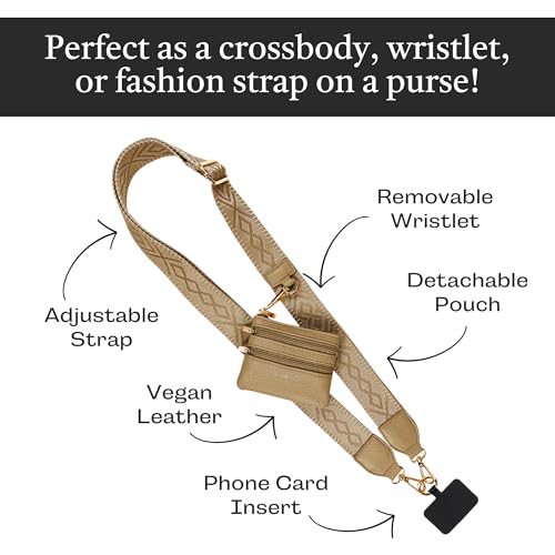 Save the Girls Clip & Go Phone Lanyard with Wallet Pouch, Classic Camel - color: Camel