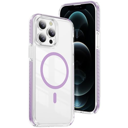 DEERLAMN Magnetic Clear Case for iPhone 12/iPhone 12 Pro 6.1-Inch, [Compatible with Magsafe][Anti-Yellowing] Transparent Slim Shockproof Protective Phone Cover, Purple - color: Purple, size: iPhone 12/12 Pro-6.1 Inch
