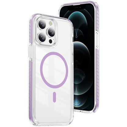 DEERLAMN Magnetic Clear Case for iPhone 12/iPhone 12 Pro 6.1-Inch, [Compatible with Magsafe][Anti-Yellowing] Transparent Slim Shockproof Protective Phone Cover, Purple - color: Purple, size: iPhone 12/12 Pro-6.1 Inch