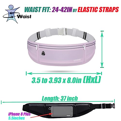 USHAKE Slim Running Belt, Bounce Free Fanny Pack Phone Holder - color: Light Purple